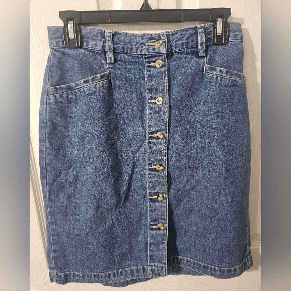 VINTAGE Eddie BauerButton Down Jean Skirt Size 6